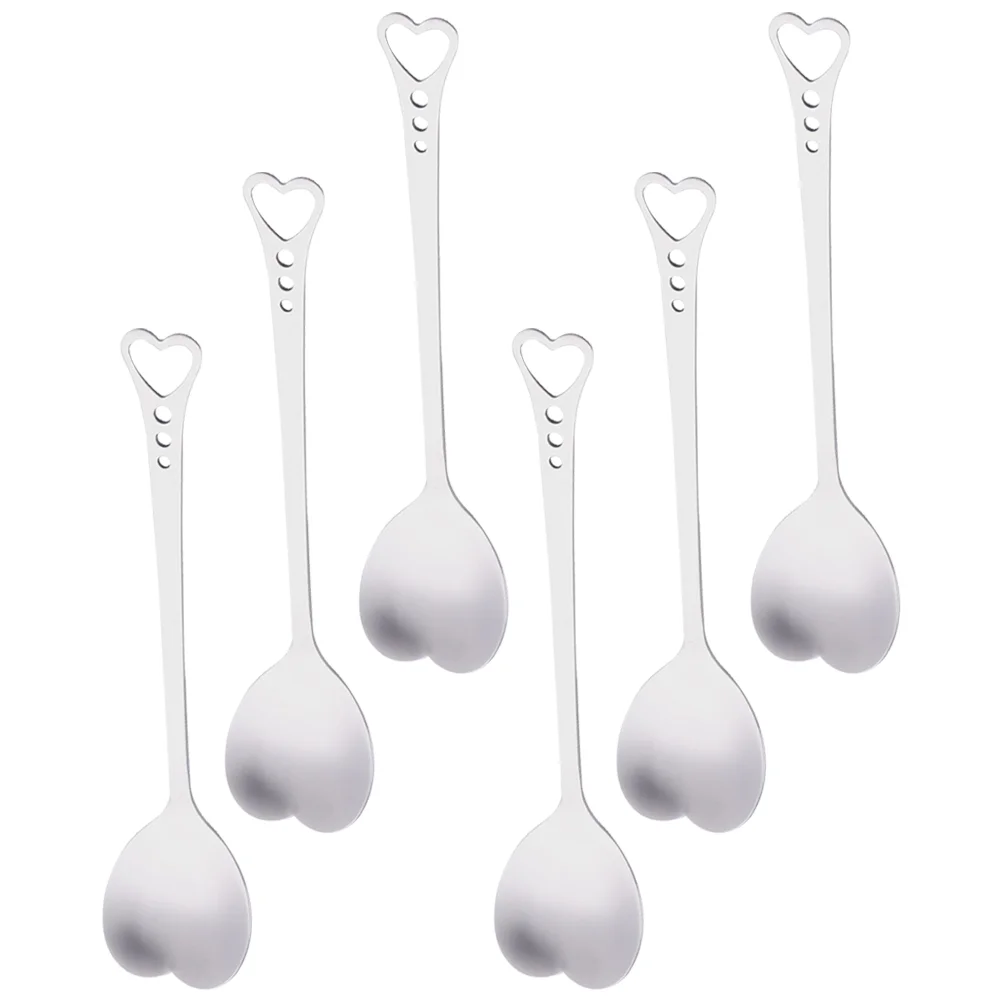 

6pcs Stainless Steel Heart Spoon Ice Cream Cake Dessert Spoon Stirring Spoon