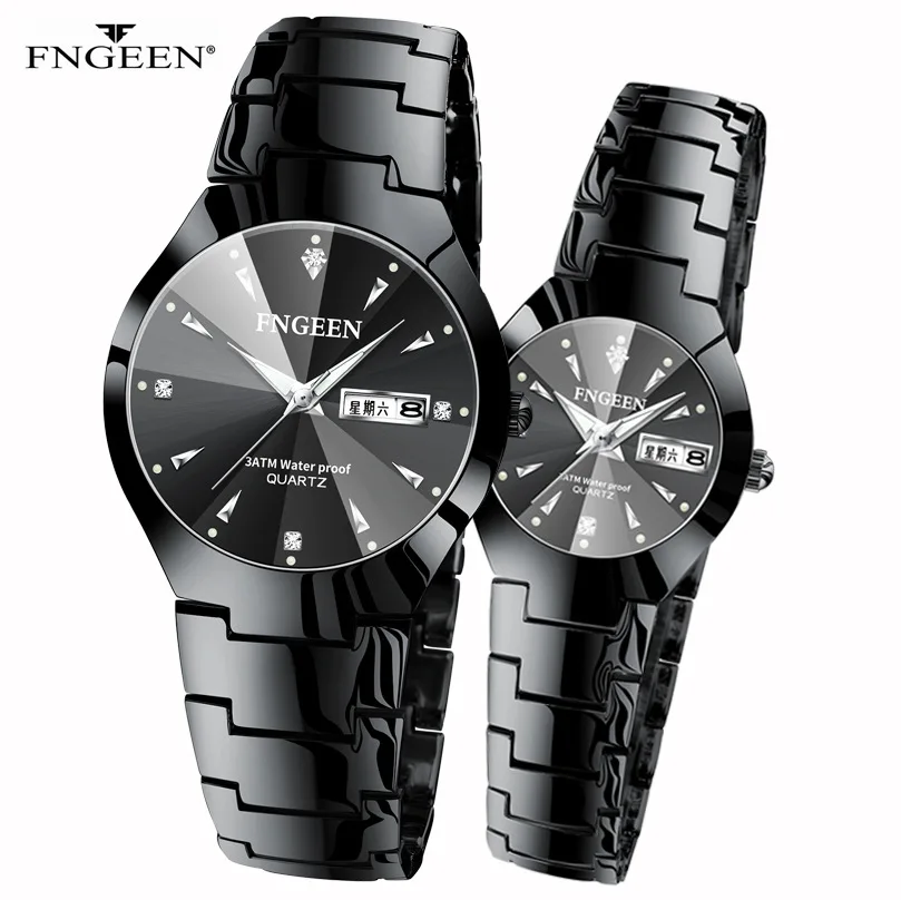 Couple Watches for Lovers Quartz Wristwatch Fashion Business Men Watch for Women Watches Tungsten Steel Coffee Gold Pair Hour