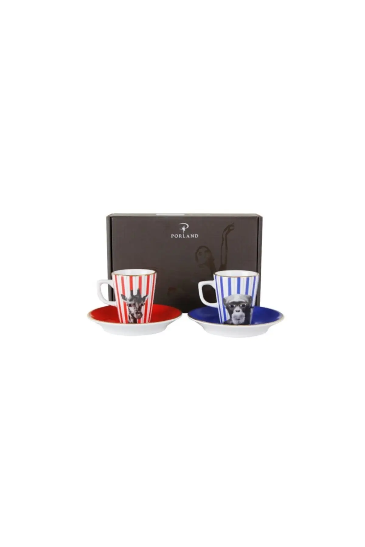 

Wild Life Monkey-giraffe Coffee Set 4 Pieces 4 Piece Porcelain White Cups Tea and Presentation Tableware & Kitchen Home Furniture