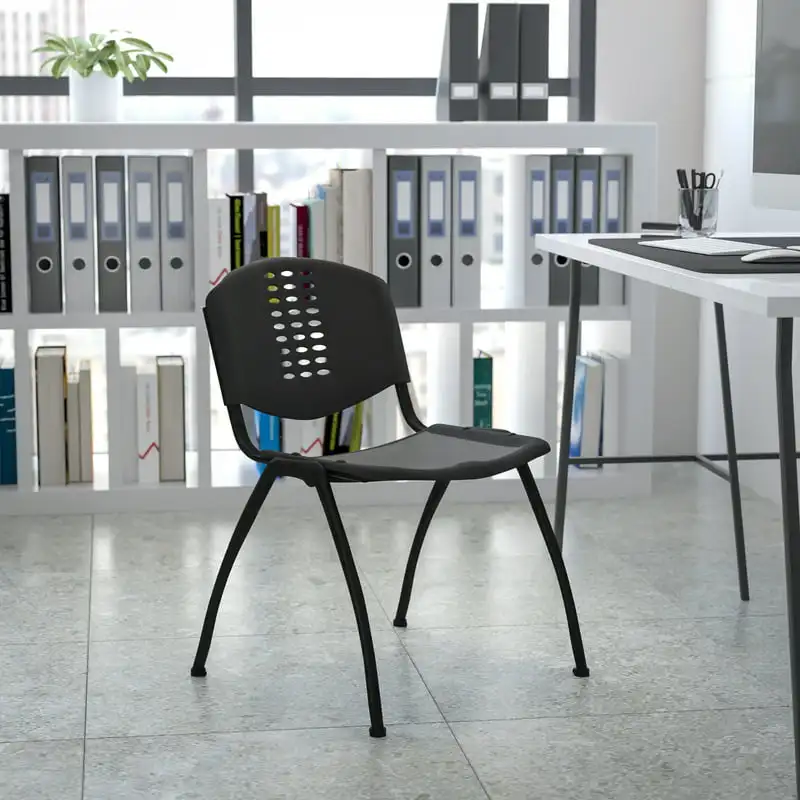 

HERCULES Series 880 . Capacity Black Plastic Stack Chair with Oval Cutout Back and Black Frame
