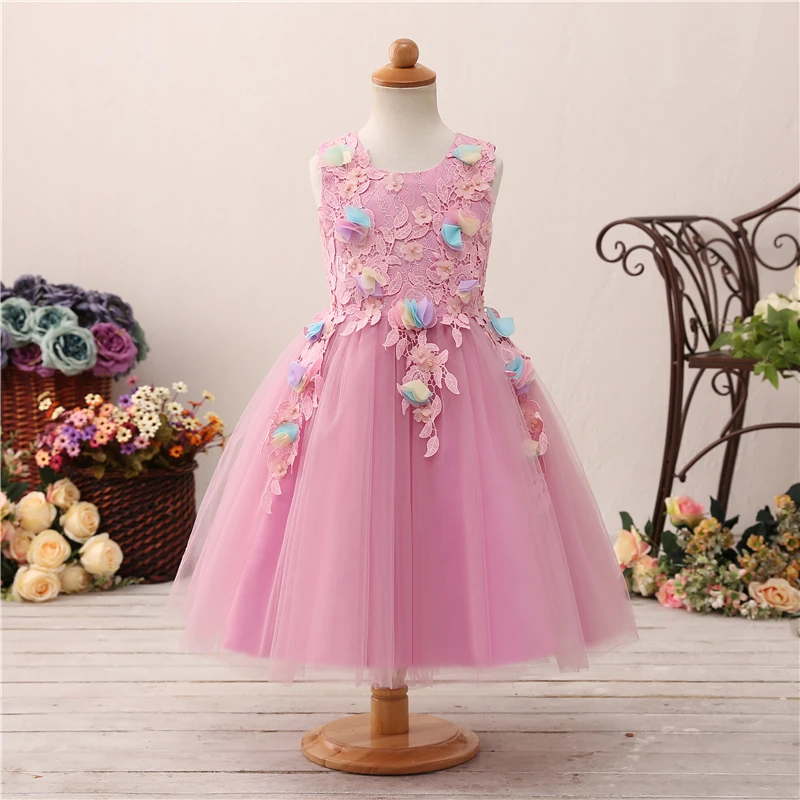 

Rose Pink Princess Flower Girls Dresses 2023 Fully Lace Butterfly Flower Infant Birthday Communion Gown vestido niña