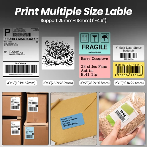 Phomemo 241 Bluetooth Принтер транспортных этикеток Беспроводной термопринтер этикеток 25 мм-118 мм Совместимость со штрих-кодом Различная вилка для страны