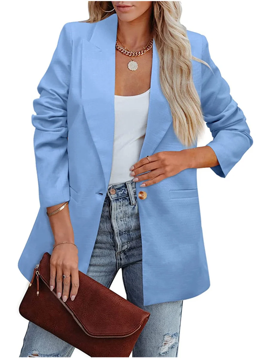 

Женский элегантный осенне-зимний свободный Блейзер Mandylandy, модное повседневное офисное пальто с длинным рукавом и воротником с лацканами, п...