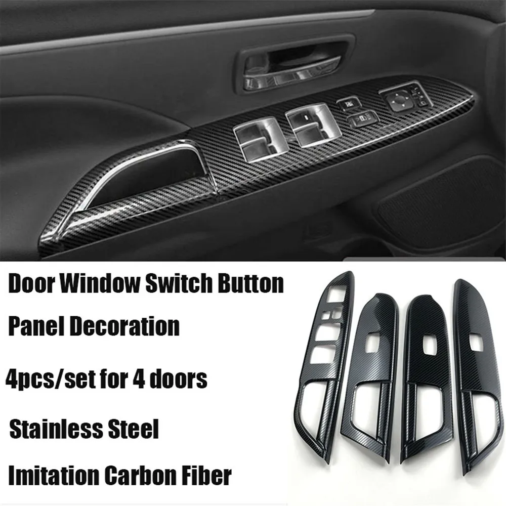 

4pcs For Mitsubishi ASX Outlander Sport RVR 2010-2019 Car Door Armrest Window Switch Button Panel Lift Cover Decoration Sticker