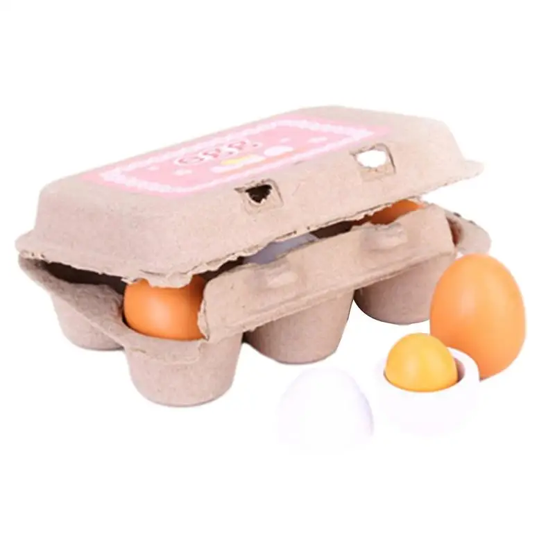 

6pcs Simulation Wooden Eggs Toys Toddler Egg Toy Pretend Play Food Eggs Yolk Kitchen Food Children Kid Education Montessori Toys