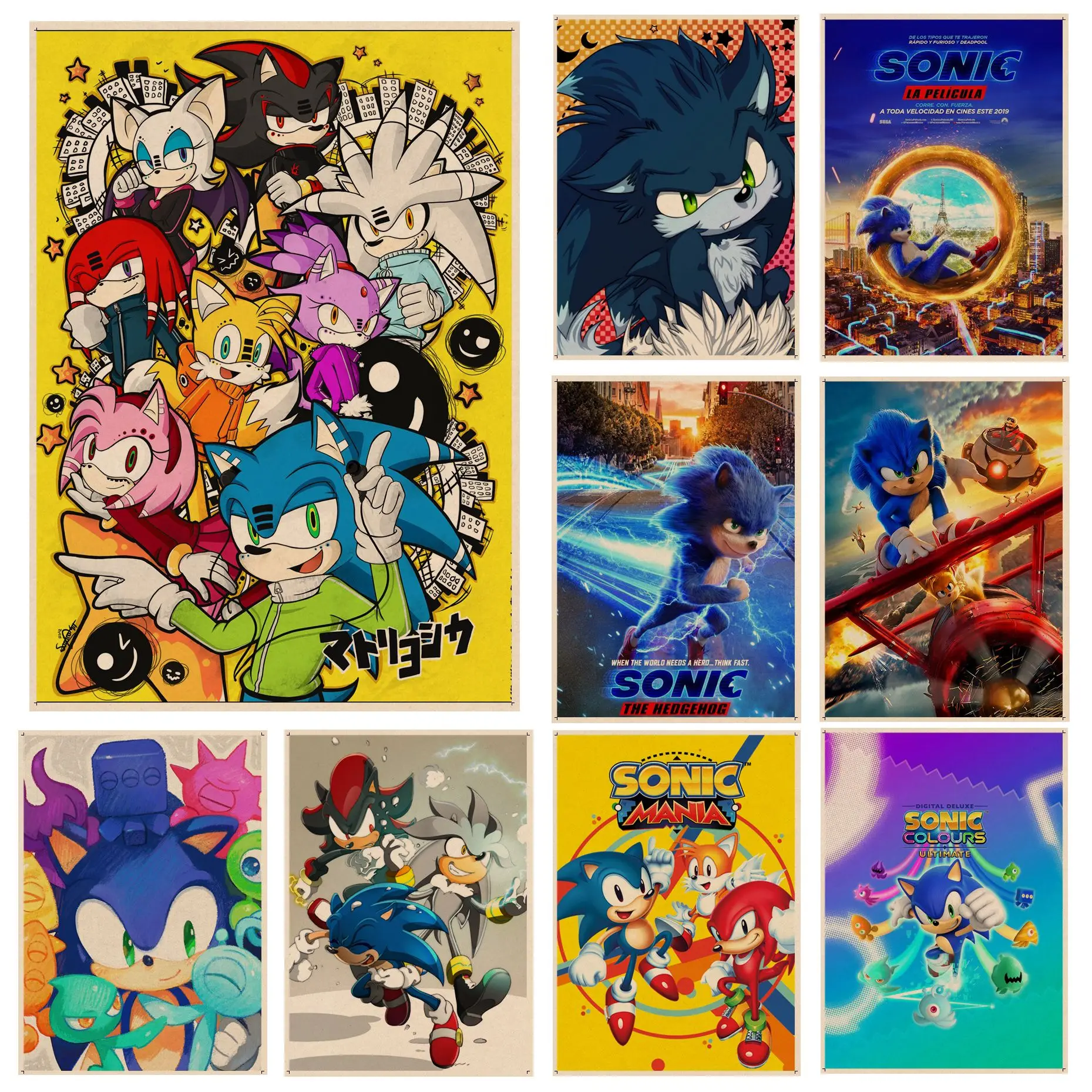 

BANDAI Sonic The Hedgehog 2 Classic Anime Poster Kraft Paper Vintage Poster Wall Art Painting Study Room Wall Decor