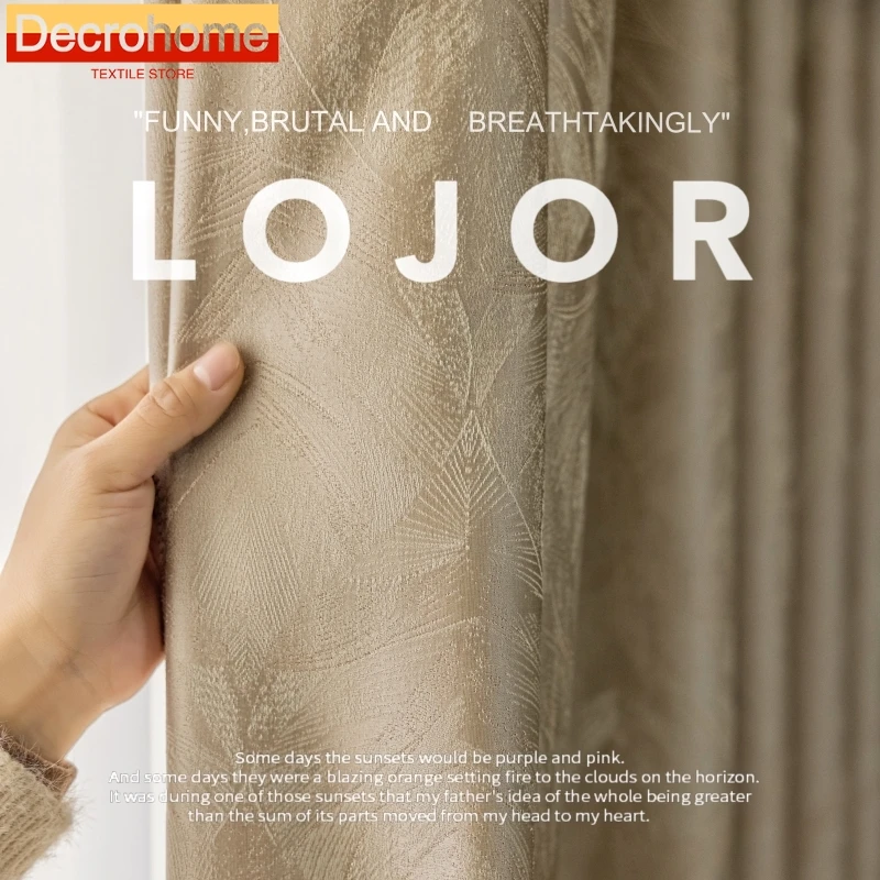 

Luxury Champagne Cream Leaf Jacquard Thickened Curtains for Living Room Bedroom French Window Customized Finished Villa