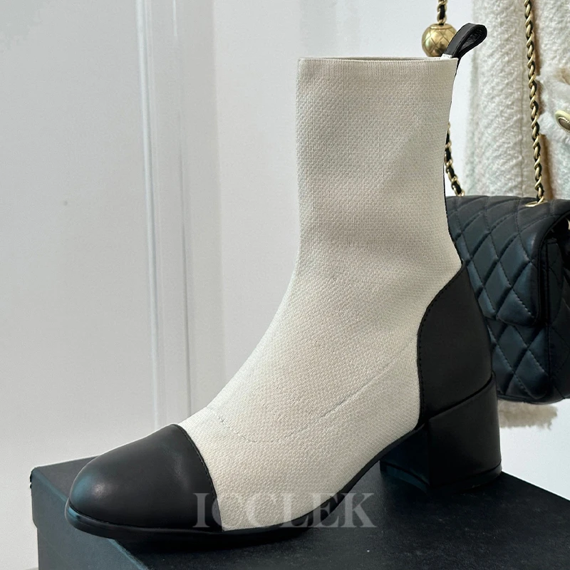 

2023 New Autumn Sock Short Boots Weave Design Upper Height Increasing Women Boots Comfortable Texture Banquet Female Pumps