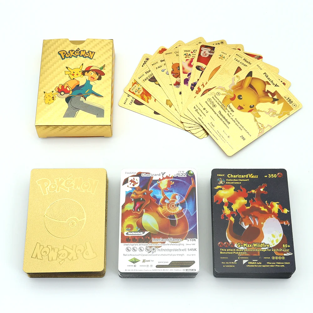 

27-54pcs/set Pokemon Cards Metal Gold Vmax GX Energy Card Charizard Pikachu Rare Collection Battle Trainer Card Spanish English