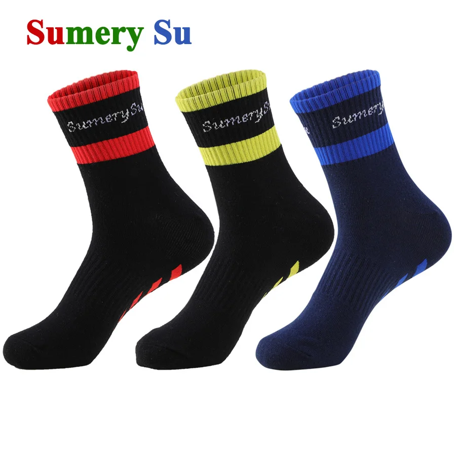 3 Pairs/Lot Colorful Running Socks Men Long Thick Cotton Outdoor Breathable Climbing Sports High Casual Sock Male Gift 5 Colors