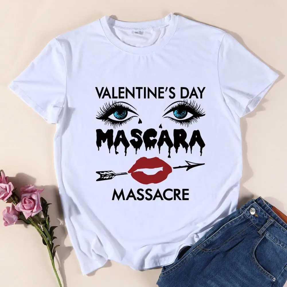 

Valentines Day Lip Printing Short Sleeve Fashion Women O-neck Slim T-shirts