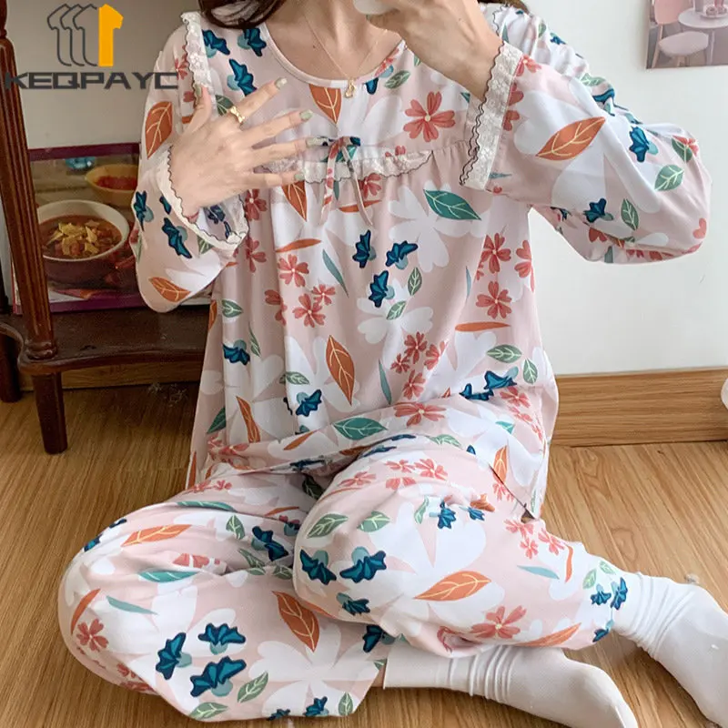 Women's Pajamas New 2023 Spring Autumn Long Sleeve O-neck Thin Sleepwear Pyjamas Women Cartoon Casual Nightwear Clothing Sets