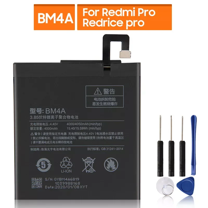 

2023New Replacement Battery For Xiaomi Mi Redmi Pro Redrice pro BM4A Rechargeable Phone Battery 4050mAh