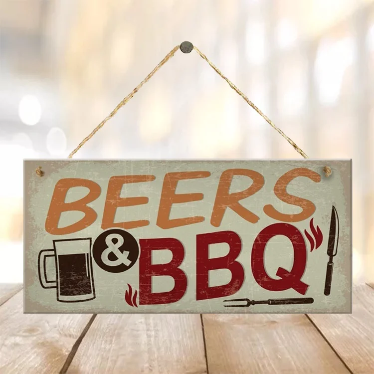 

" Beers BBQ"Wooden Hanging Plaque Home Decoration