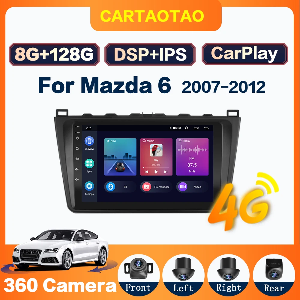 Android 10 0 Carplay Авто Радио GPS IPS мультимедийный плеер для Mazda 6 GH 2007-2012 2din авторадио 360