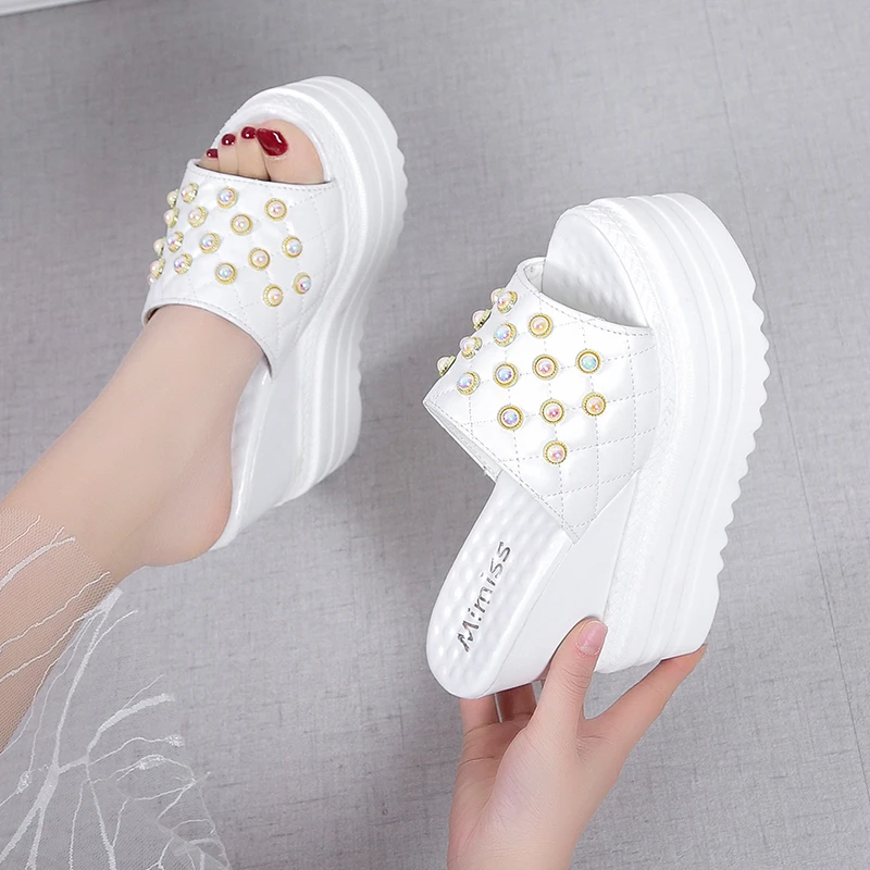 

Мюли женские на танкетке, сланцы, Роскошные туфли на платформе, роскошные высокие, римская обувь из искусственной ткани, лето 2022