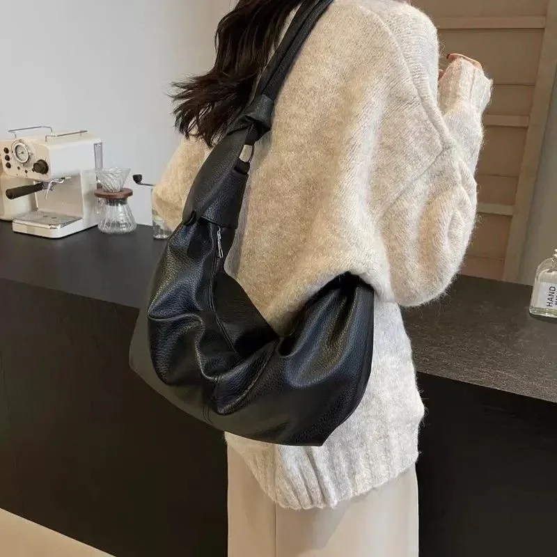 Большие однотонные сумки через плечо женская сумка-хобо на для женщин зима 2024