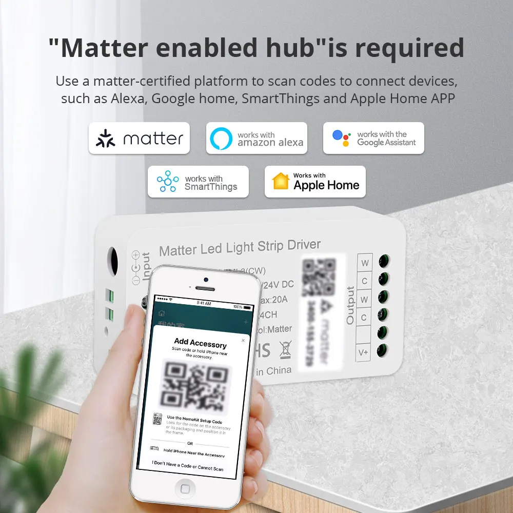 Драйвер светодиодной ленты Matter Over Wi-Fi CCT 2700K-6500K Умный светодиодный контроллер
