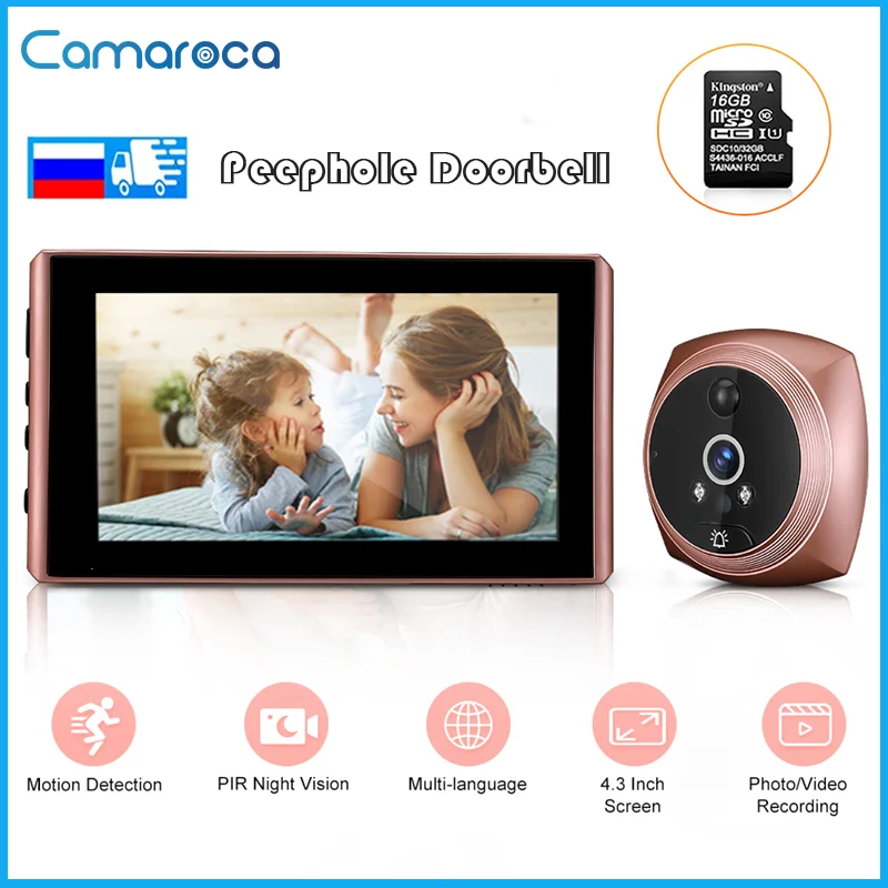 

Camaroca 4.3 Inch Peephole Video Doorbell 1080P Motion Detection Monitor Digital Door Bell PIR Night Vision Smart Home Camera