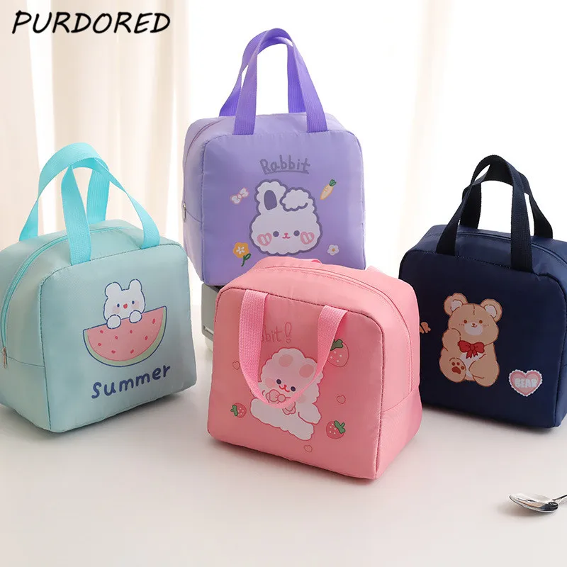 

PURDORED 1 шт. симпатичная сумка для ланча с кроликом для детей, водонепроницаемая Термосумка из ткани Оксфорд на молнии для ланча, большая женск...
