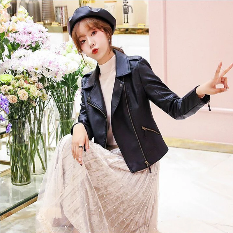 women's short leather jacket fashion PU Motorcycle suit women's slim-fit leather jacket Korean version of women's zipper jacket