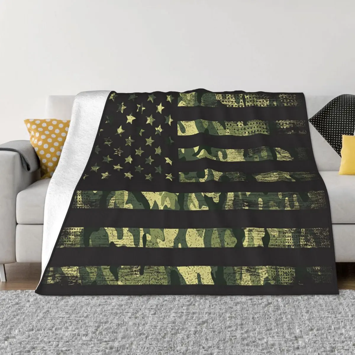 

Camo American Flag Blankets Sofa Cover Fleece Spring Autumn Vintage Lightweight Throw Blankets for Bedding Travel Rug Piece