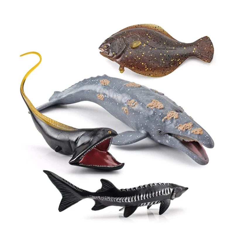 

Simulation Marine Animal Flatfish/Gray Whale/Chinese Sturgeon Figurine Soft PVC Model Learning Props Car Decor Kids Toy QX2D