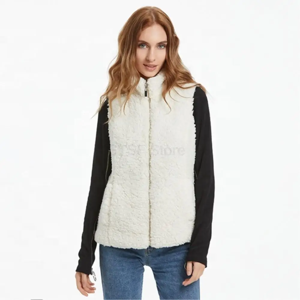 Women Luxury Teddy Real Fur Vest Coat Sleeveless Short Zipper Waist Coat Pure Color Warmth Pocket Real Fur Coats