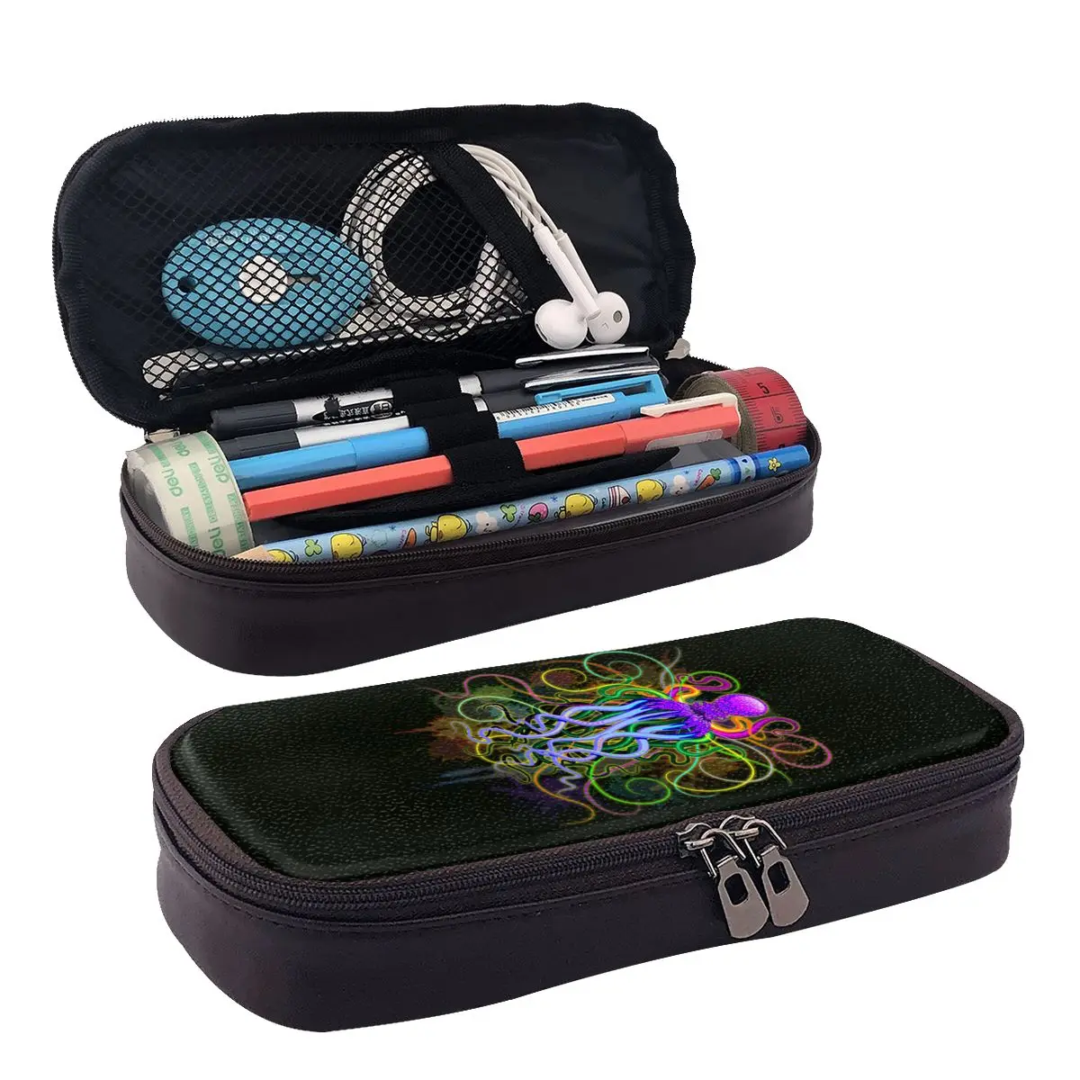 

Octopus Psychedelic Leather Pencil Case Zipper Pencil Box Stationery Pen Pouch for Boys Girls School Students Work Office