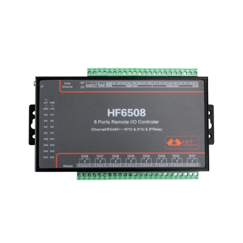 

HF6508 8 Way Remote I/O Controller Switch 8Ch Network Relay 8DI AI Digital Analog to RS485 Ethernet WIFI Serial Server Modbus