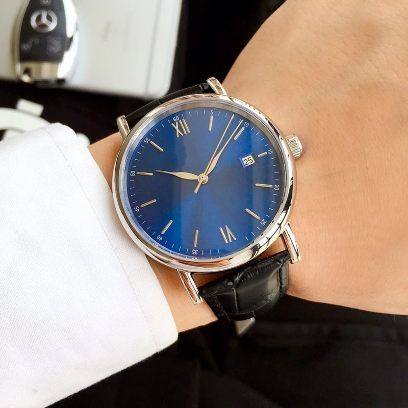 

Автоматические механические мужские часы 40 мм, черные часы Портофино с кожаным ремешком