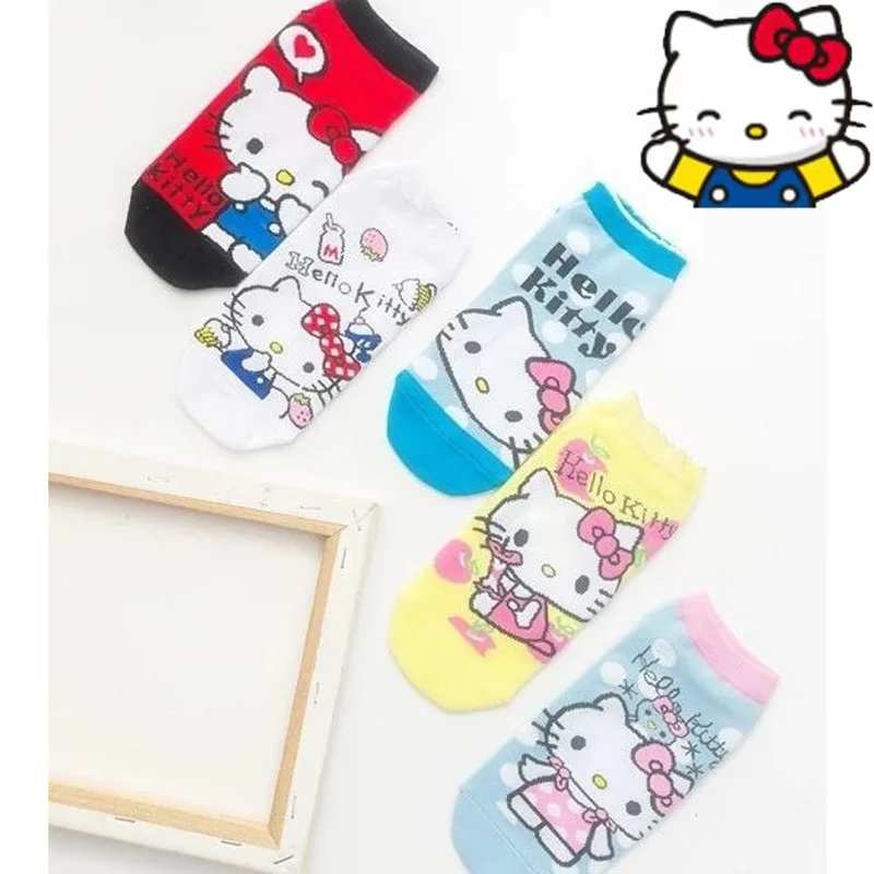 

Милые летние детские носки Sanrio с героями мультфильмов Hello Kitty устойчивые к запаху и дышащие носки средней длины модные повседневные нескользящие носки