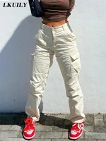 vintage cargo pants baggy jeans women fashion 90s streetwear pockets overalls armygreen high waist loose y2k denim trousers