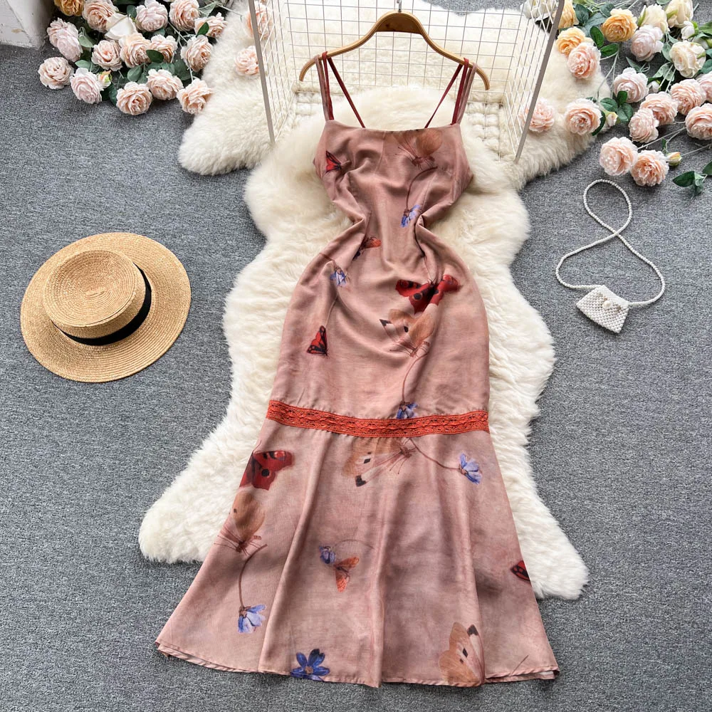 

Женское платье-трапеция с высокой талией, элегантное пляжное платье с цветочным принтом и открытой спиной для отпуска, лето-весна