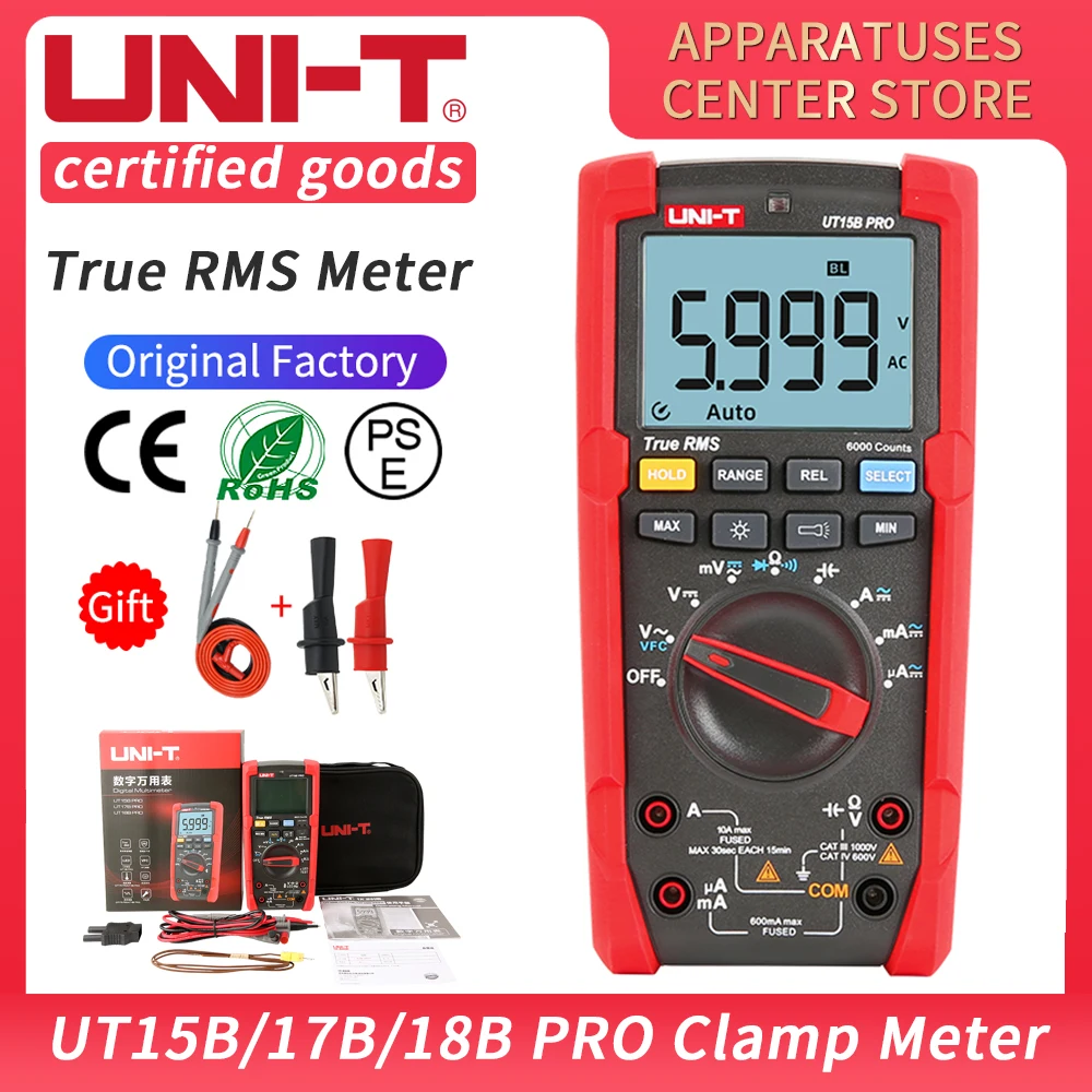 UNI-T UT15B PRO / UT17B True RMS цифровой мультиметр замена для Fluke 15B +/17B + VFC подсветка CAT Ⅲ 100