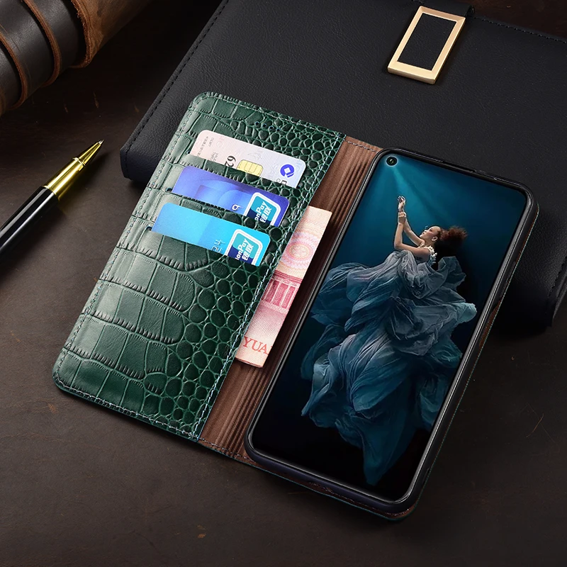 Чехол-книжка из натуральной кожи с крокодиловым рисунком для телефона vivo Y01 Y02 Y02A