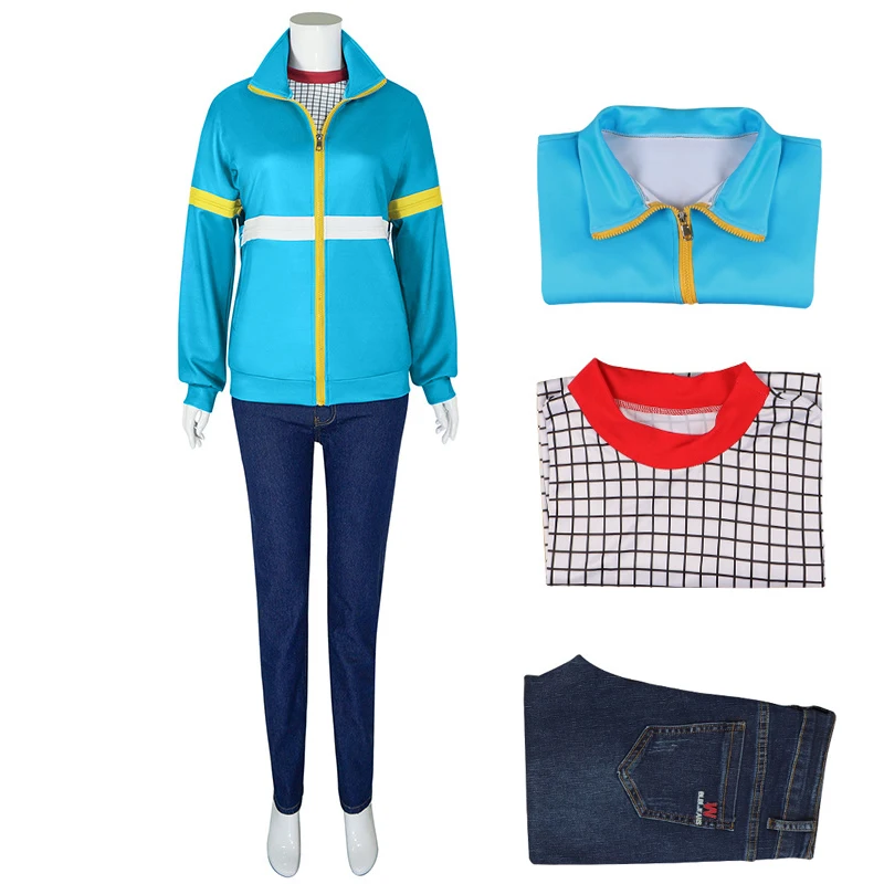 

Stranger Things Season 4 Cosplay Costumes Max Mayfield Mike Eleven Lucas Hell Fire Club Uniform Blue Sweater Jeans Plaid Shirt