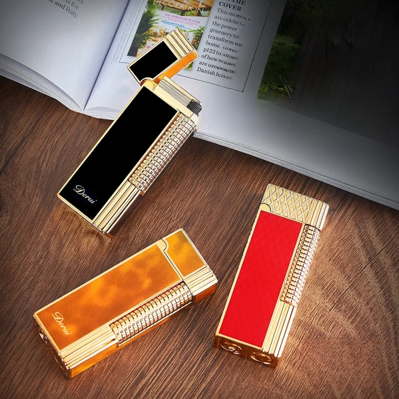 DERUI цинковый сплав черная смола бутановая газовая зажигалка боковой шкив