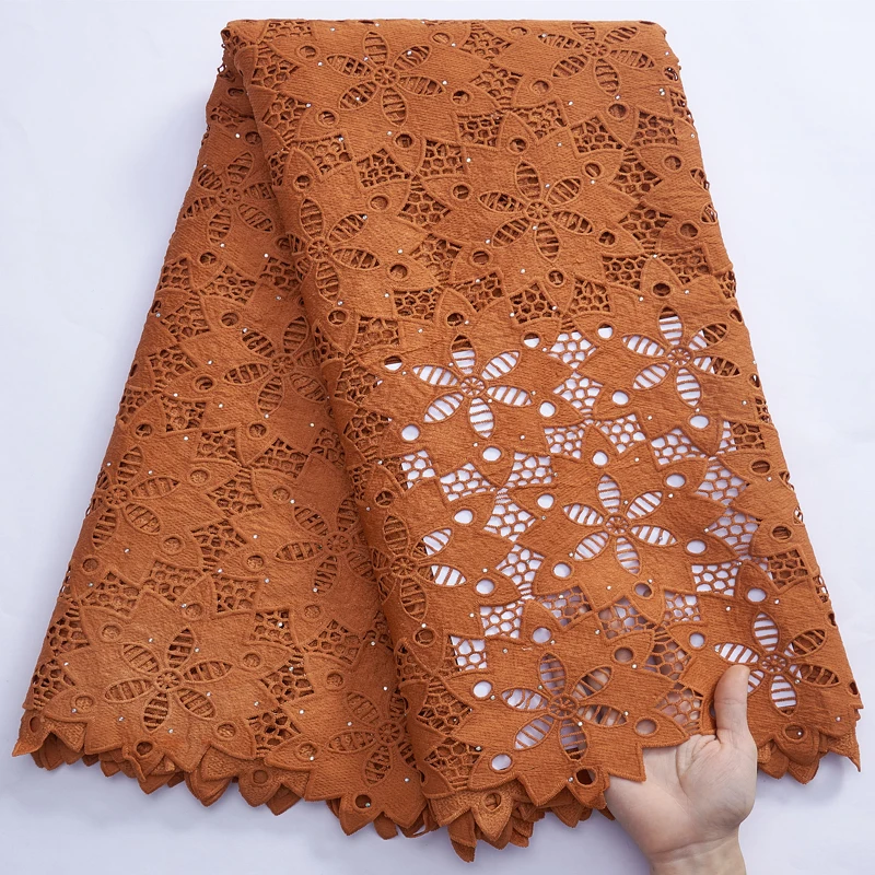 

Latest African Cord Lace Fabric 2022 5 Yards Brown Guipure Lace Fabric With Bead Nigerian Milk Fiber For Party Dress 3043A