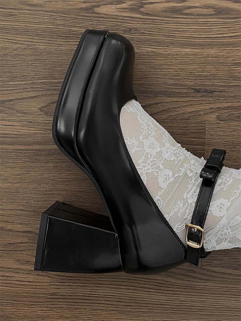 

New Gothic High heeled Shoes Women Pumps Korean Version Of The Wild Thick With Square Head Retro Mary Jane Women's Shoes B2-67