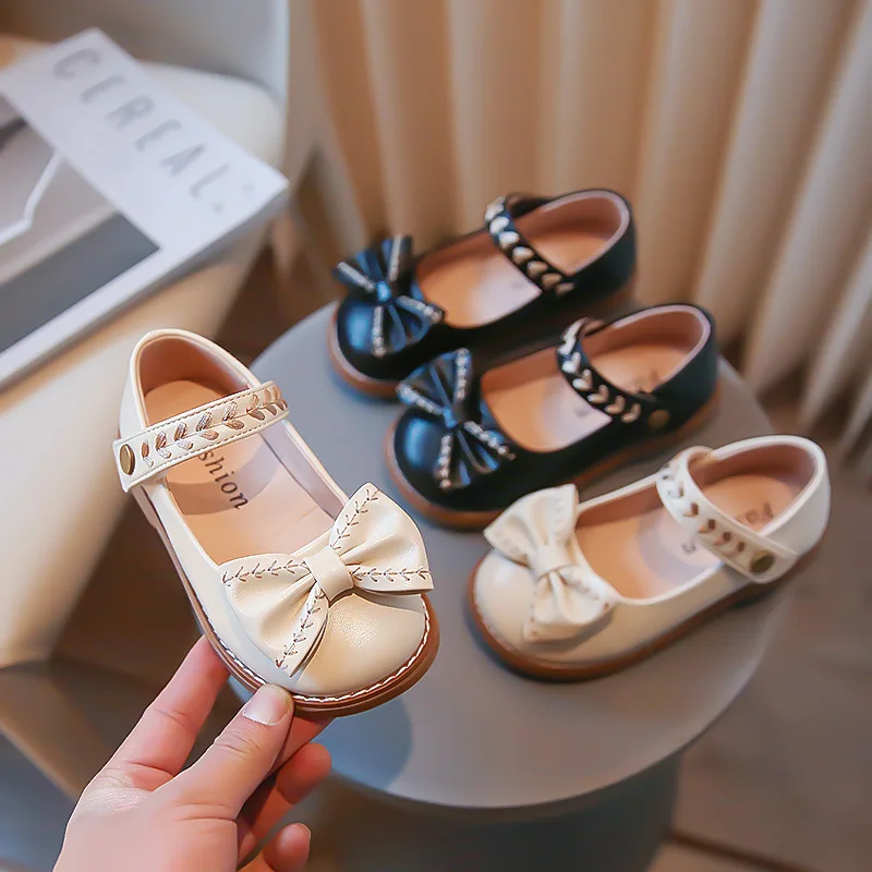 

2023 Spring Autumn Kids Oxfords Girls Dress Shoes Mary Jane Flats Children School Cute Bow-knot Leather Shoes For Girl