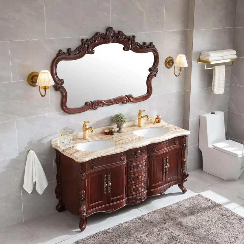 Европейская мраморная двойная раковина шкафы для ванной комнаты шкаф в