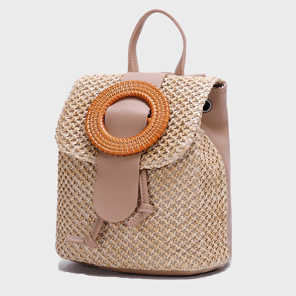 

Fashion Straw Women Shoulder Bag Backpack Hand-Woven Female Beach Holiday Simple Purse for Women Outdoor Bag