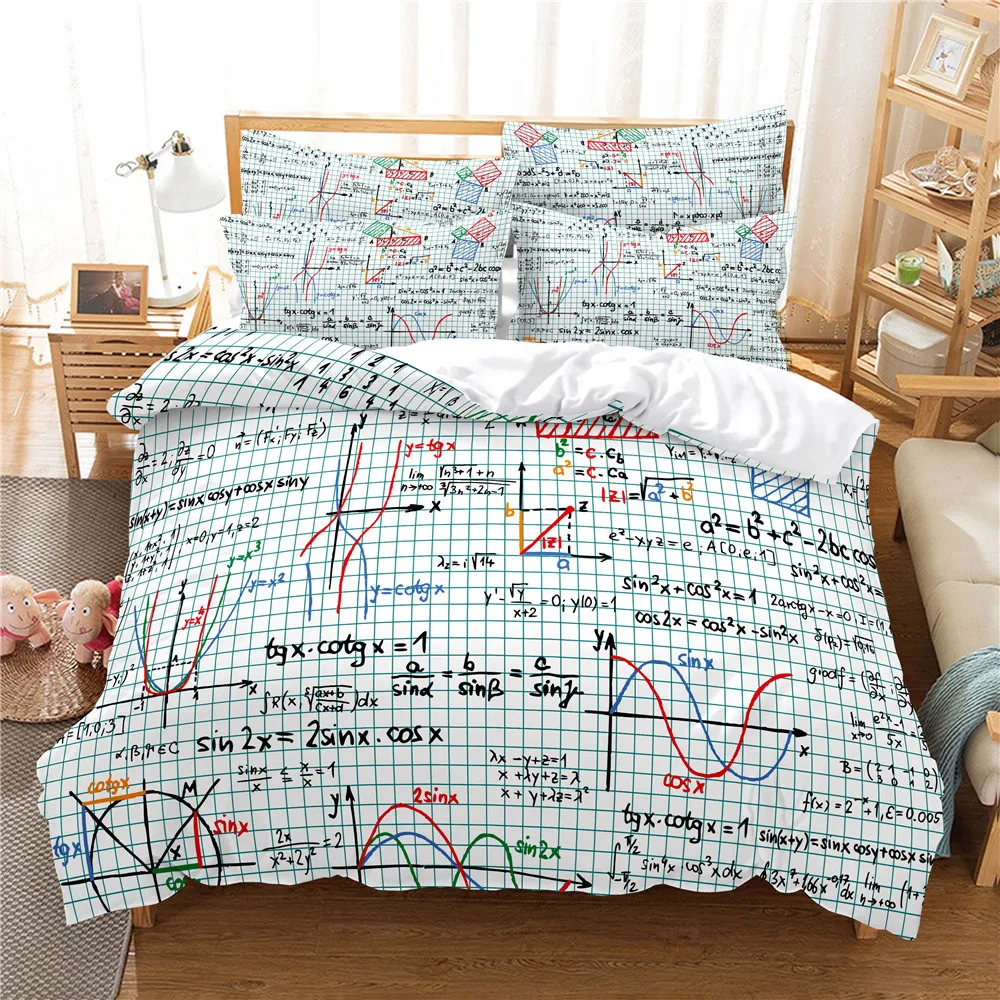 

Mathematical Formula Prints Duvet Cover 3pcs Bedding Set Creative Math Quilt Cover Queen King Size Comforter Cover Bedclothes