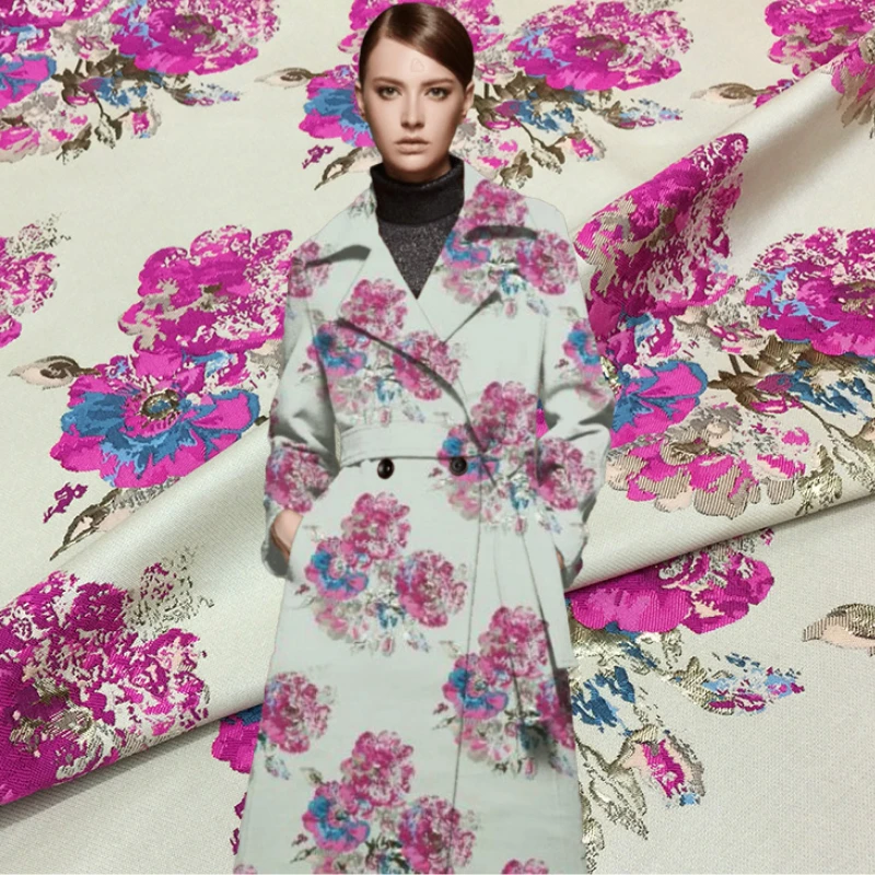 

Autumn Brocade Jacquard Fabric Metalic Bronzing Embossed Thick Girls Dress Windbreaker Fabrics Cloth by the Meter