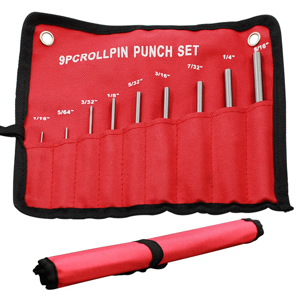 

9pcs 40CR Steel Multi Size Round Head Pins Punch Set Grip Roll Pins Punch Tool Kit Professional Hollow End Starter Punch Chisel