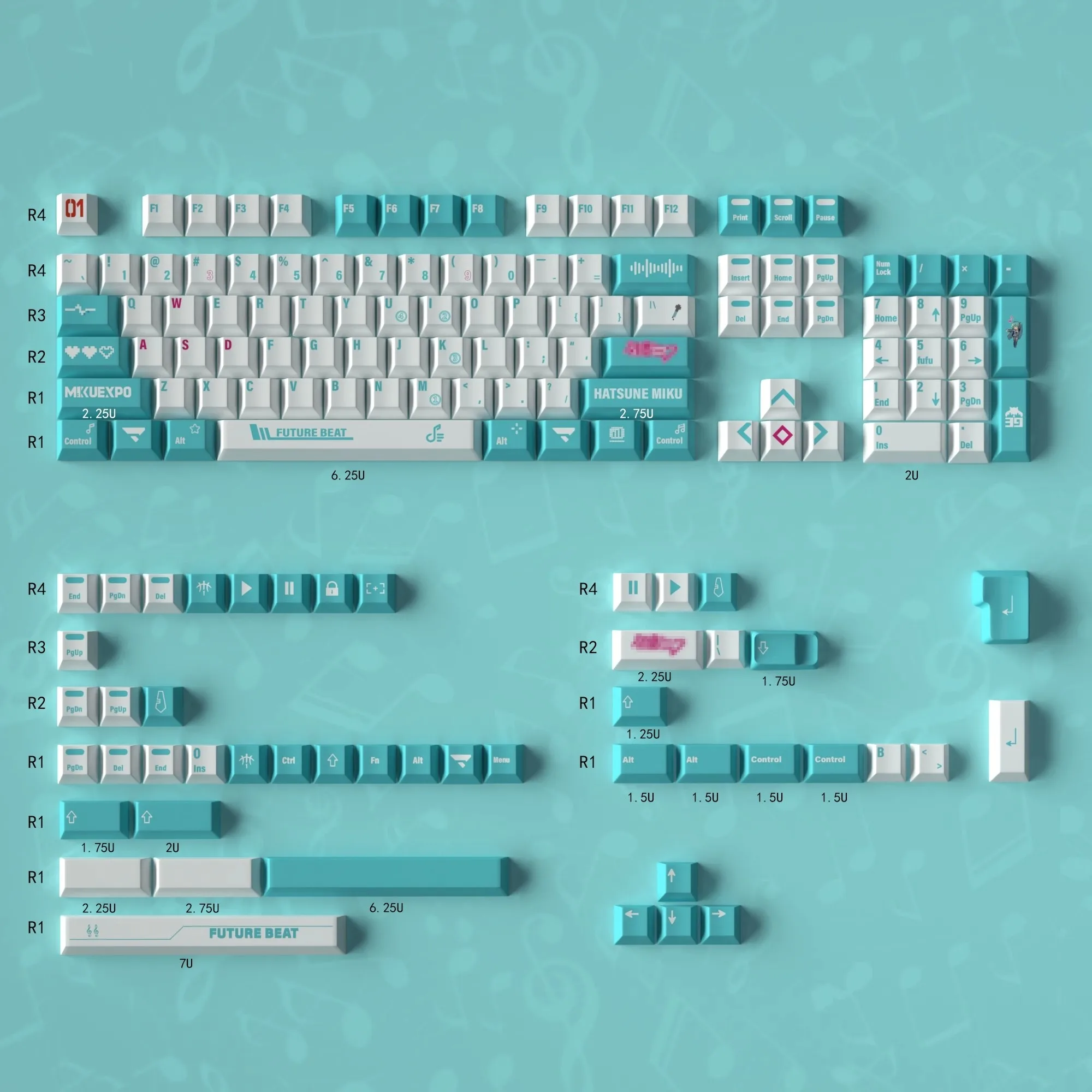 

129 Key GMK MIKU Initial Sound Keycaps PBT Dye Subbed Key Caps Cherry Profile Keycap With 2.25U 2.75U 3U 7U Spacebar ISO Enter