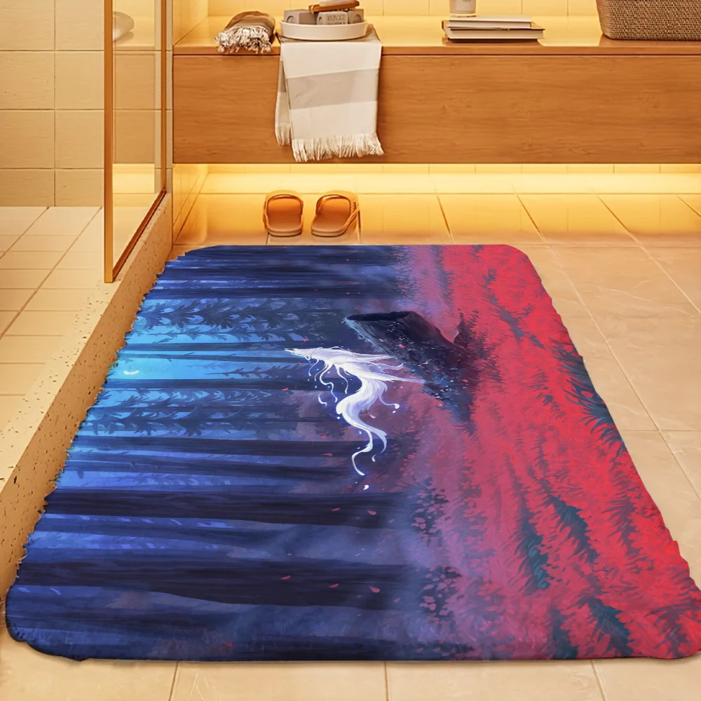 Коврик Для Пола Wolf King White Fang Противоскользящий Ванной Прямоугольный Домашний