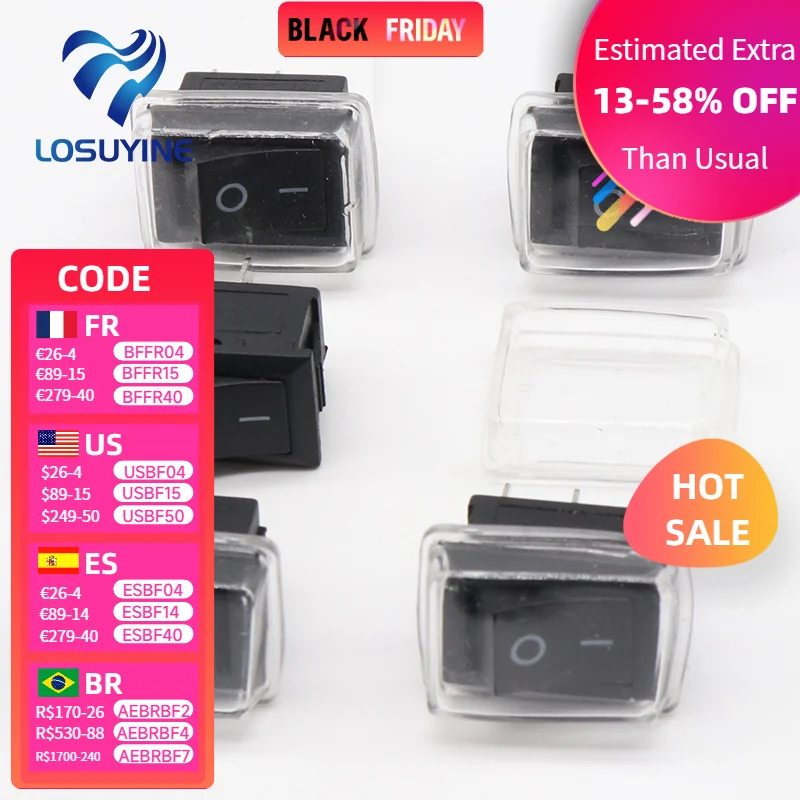 

5 шт./лот черный кнопочный мини-переключатель 6A-10A 110 в 250 В 2-контактный кнопочный переключатель вкл/выкл 21 мм * 15 мм с водонепроницаемой крышкой черный