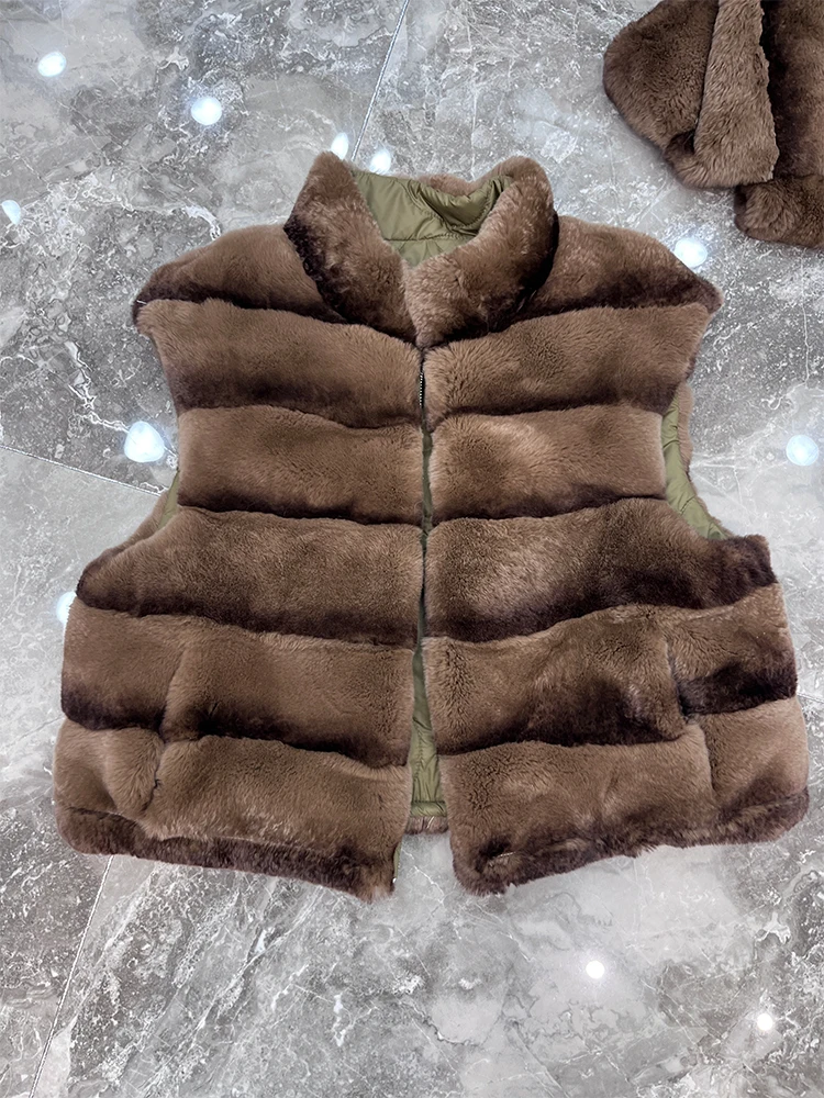 Новое осенне-зимнее теплое женское пальто жилет из натурального кроличьего меха
